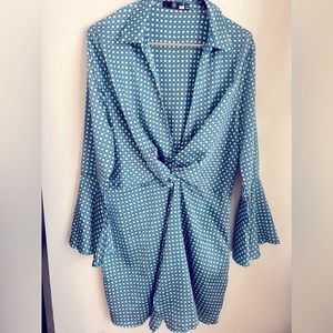 ASOS - Satin Feel Mini Dress - Blue w/ White Polka Dots - Size 12